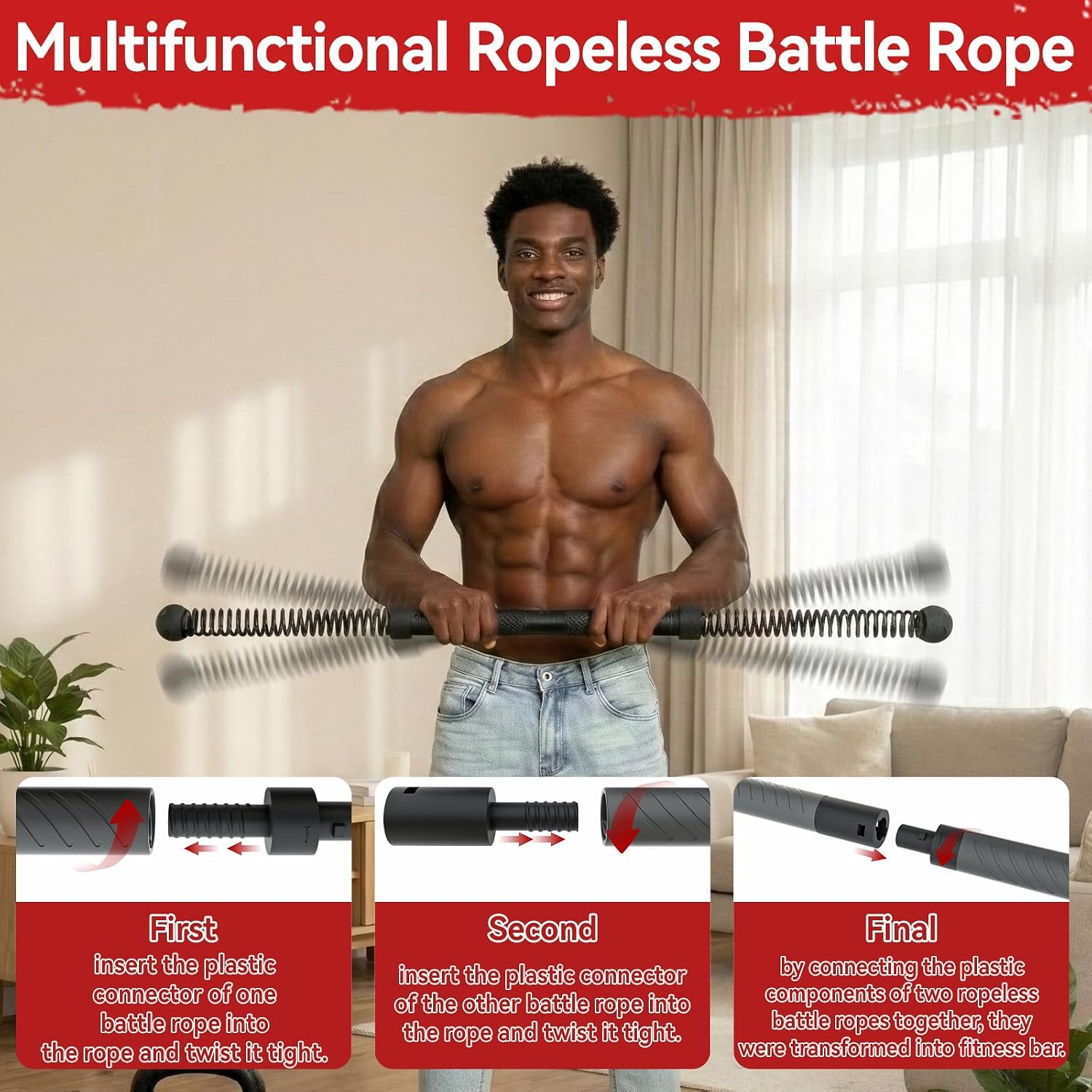 Crossfit Workout Gear - 2-in-1 Upgraded Cordless Battle Rope Power